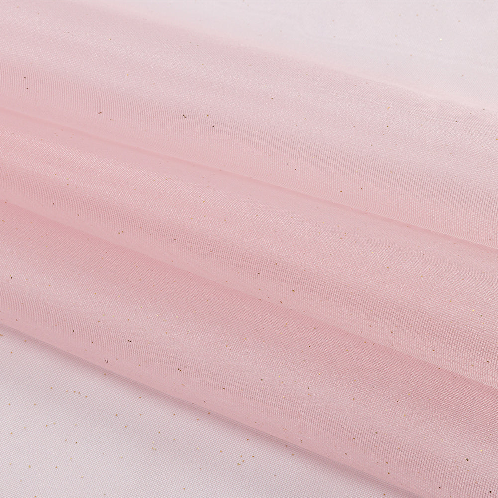 Polyester Mesh Organza with Gold Glitter - Baby Pink - Starlight Collection - Folded Polyester Mesh Organza with Gold Glitter - Baby Pink - Starlight Collection - Folded