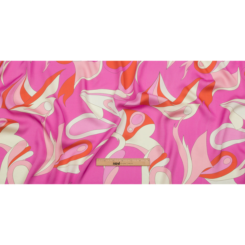 Sustainable and Recycled Viscose Satin Print - Hot Pink, Red-Orange and White Abstract - Mood Exclusive Free Falling Full Sustainable and Recycled Viscose Satin Print - Hot Pink, Red-Orange and White Abstract - Mood Exclusive Free Falling Full