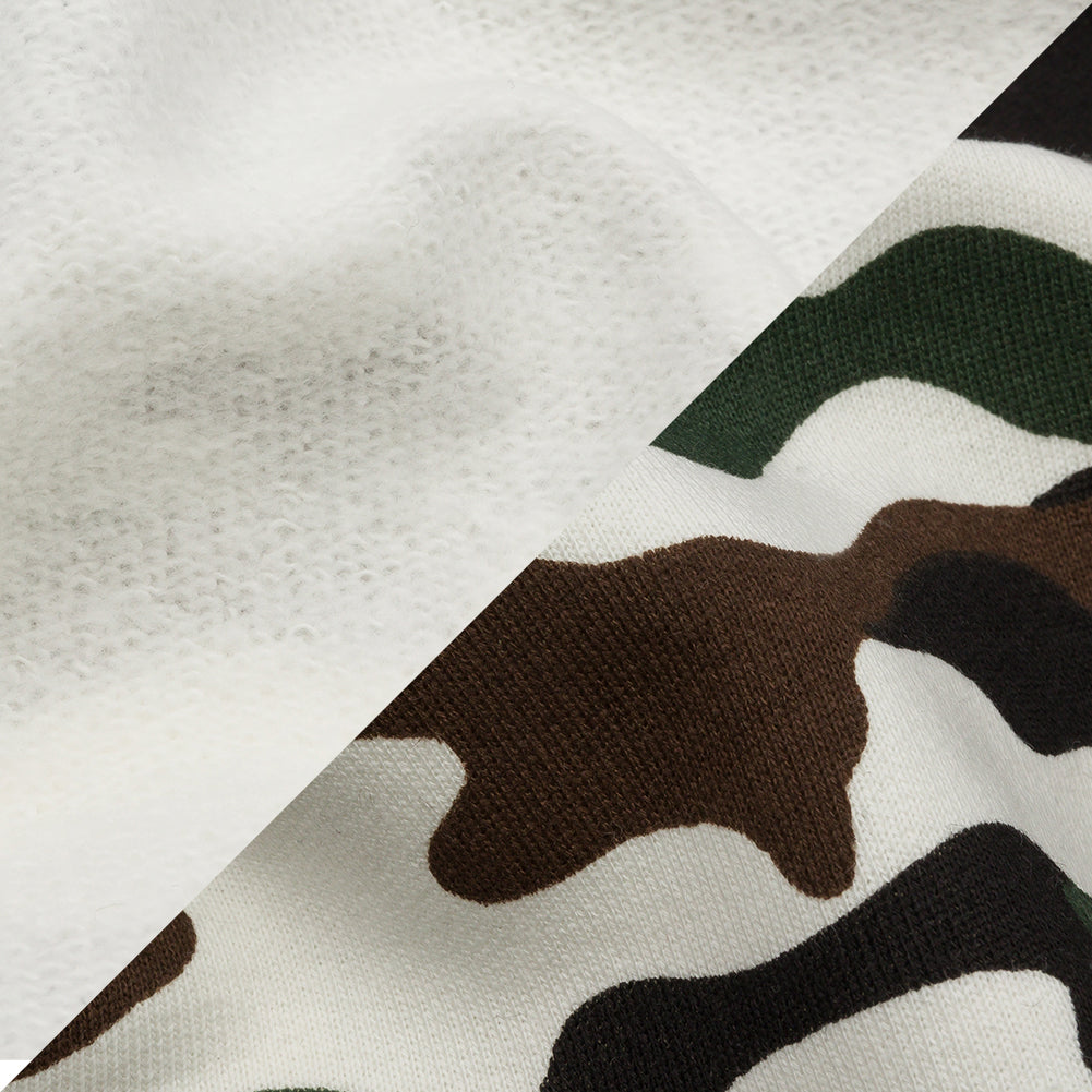 Green, Brown, and White Camouflage Cotton Brushed French Terry Detail Green, Brown, and White Camouflage Cotton Brushed French Terry Detail
