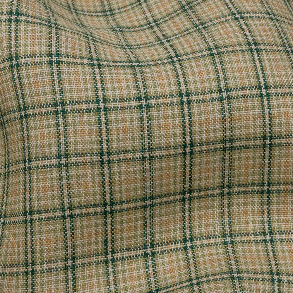 Green and Beige Checked Lightweight Linen Woven - Detail Green and Beige Checked Lightweight Linen Woven - Detail