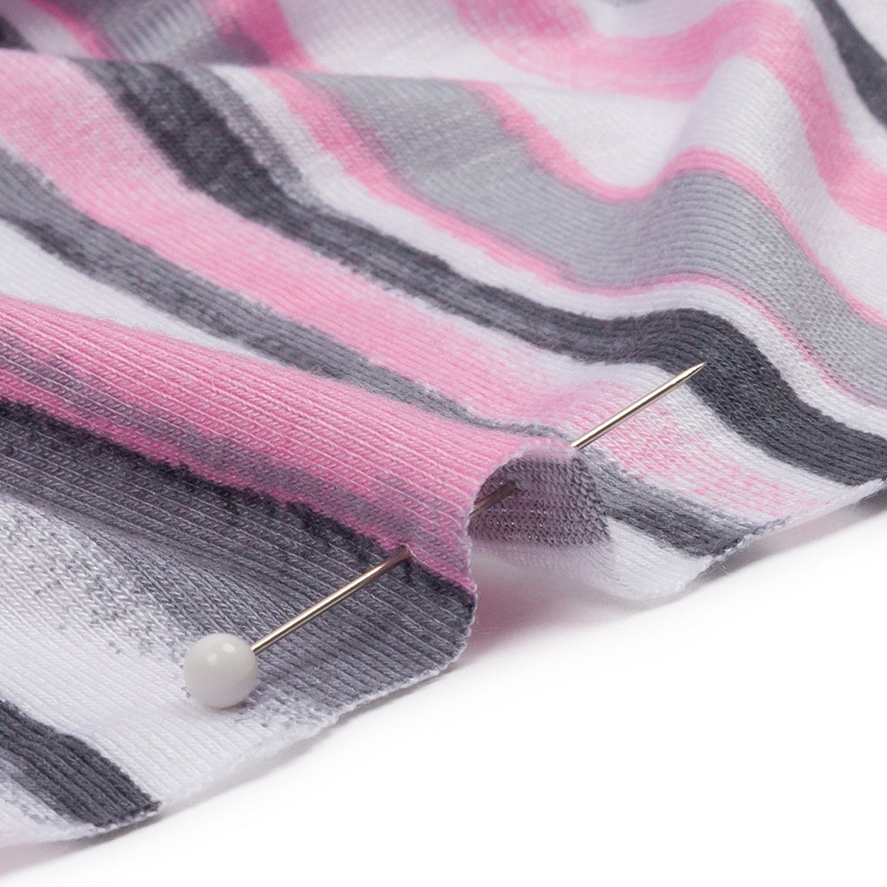 Pink, Gray and White Painterly Stripes Stretch Rayon Jersey Detail Pink, Gray and White Painterly Stripes Stretch Rayon Jersey Detail