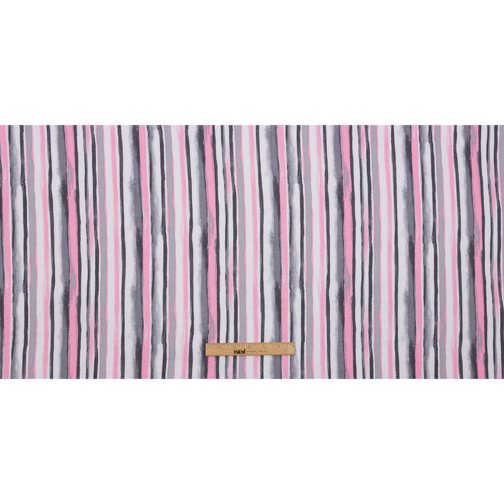 Pink, Gray and White Painterly Stripes Stretch Rayon Jersey Full Pink, Gray and White Painterly Stripes Stretch Rayon Jersey Full