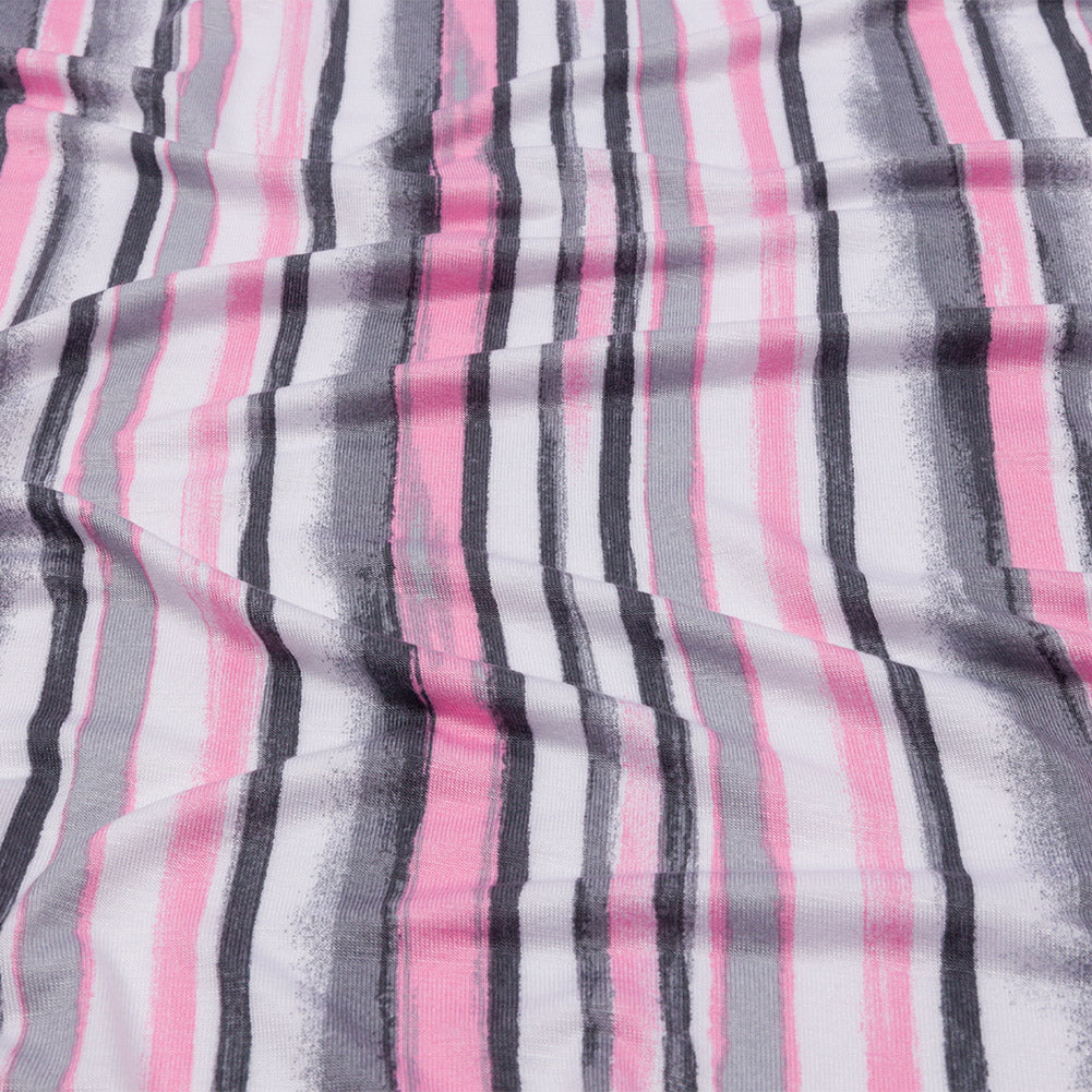 Pink, Gray and White Painterly Stripes Stretch Rayon Jersey Pink, Gray and White Painterly Stripes Stretch Rayon Jersey