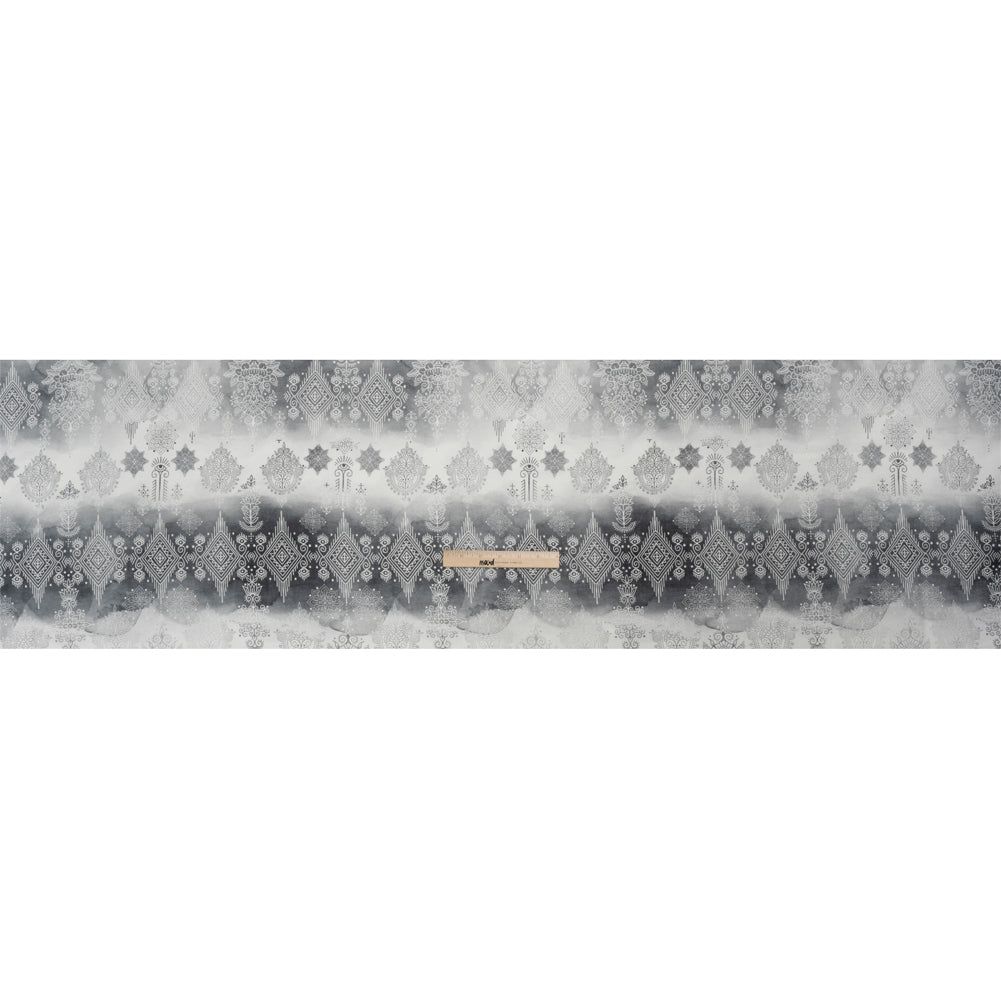 Black, Gray and White Diamonds and Flowers Lightweight Linen Woven Drape Black, Gray and White Diamonds and Flowers Lightweight Linen Woven Drape