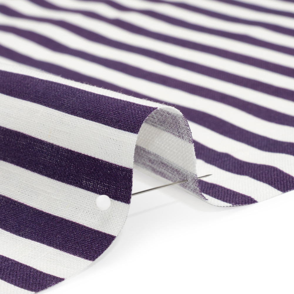 Medium Weight Linen Woven - Eggplant Stripes - Lydia Collection - Detail Medium Weight Linen Woven - Eggplant Stripes - Lydia Collection - Detail