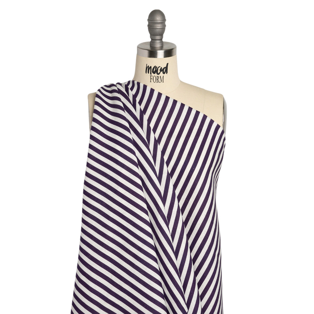 Medium Weight Linen Woven - Eggplant Stripes - Lydia Collection - Drape Medium Weight Linen Woven - Eggplant Stripes - Lydia Collection - Drape