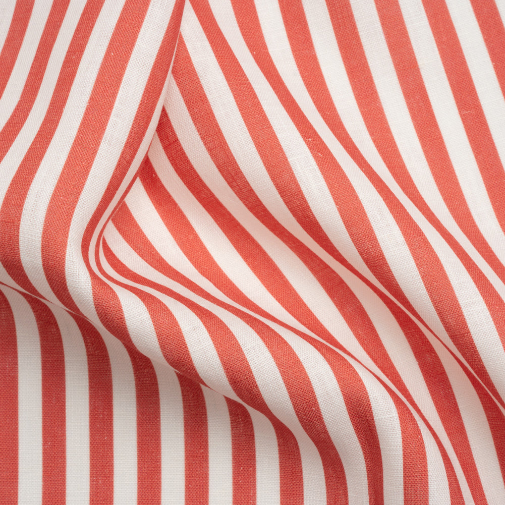 Medium Weight Linen Woven - Coral Stripes - Lydia Collection Medium Weight Linen Woven - Coral Stripes - Lydia Collection