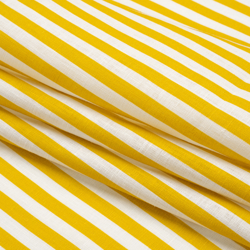 Medium Weight Linen Woven - Citrus Yellow Stripes - Lydia Collection Folded Medium Weight Linen Woven - Citrus Yellow Stripes - Lydia Collection Folded