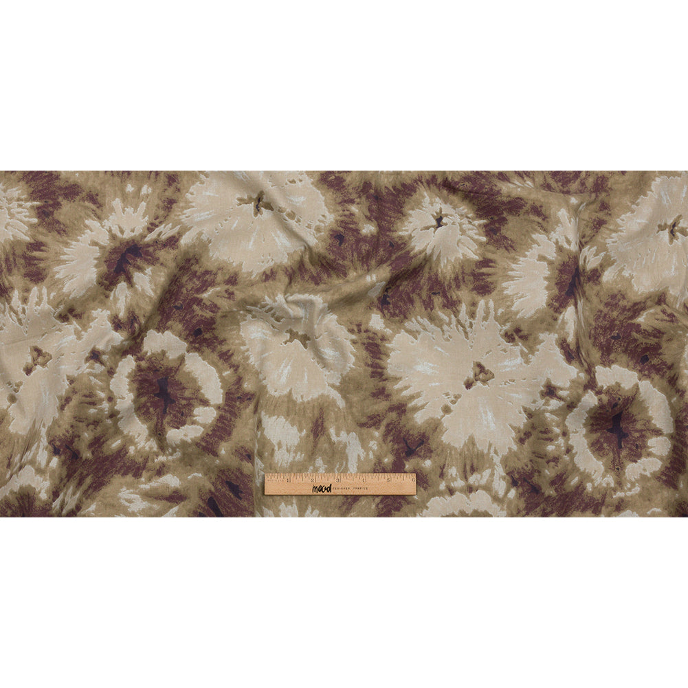 Beige, Taupe and Burgundy Tie Dye Stretch Cotton Canvas Full Beige, Taupe and Burgundy Tie Dye Stretch Cotton Canvas Full