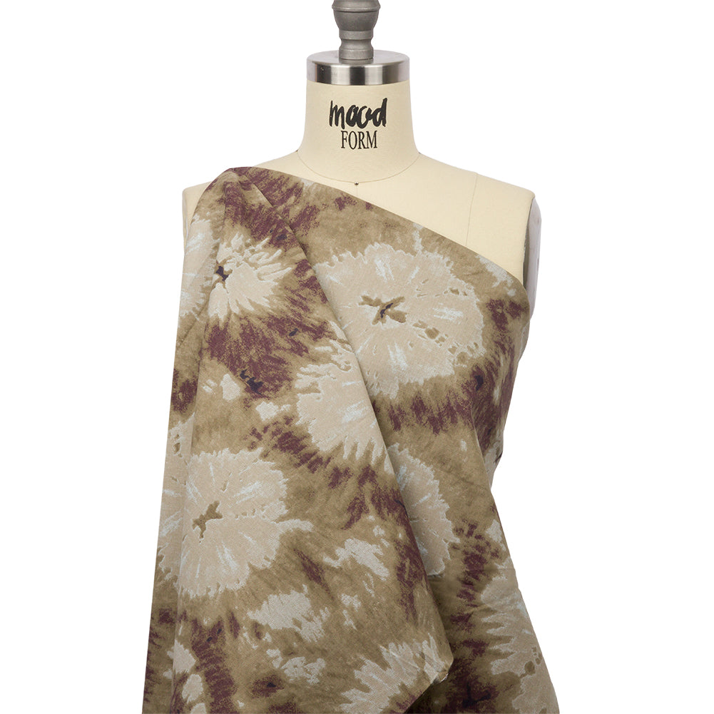 Beige, Taupe and Burgundy Tie Dye Stretch Cotton Canvas Drape Beige, Taupe and Burgundy Tie Dye Stretch Cotton Canvas Drape