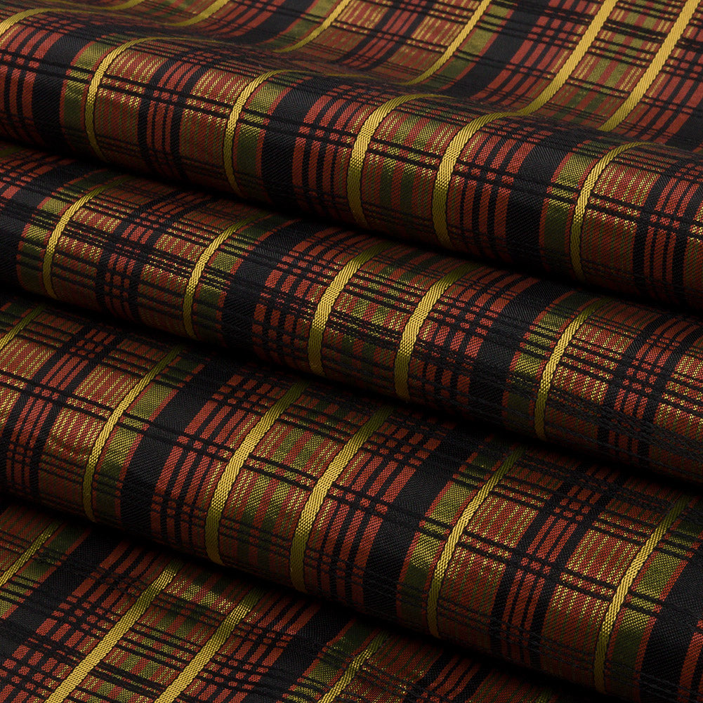 Olive, Burgundy and Black Plaid Polyester Jacquard Folded Olive, Burgundy and Black Plaid Polyester Jacquard Folded
