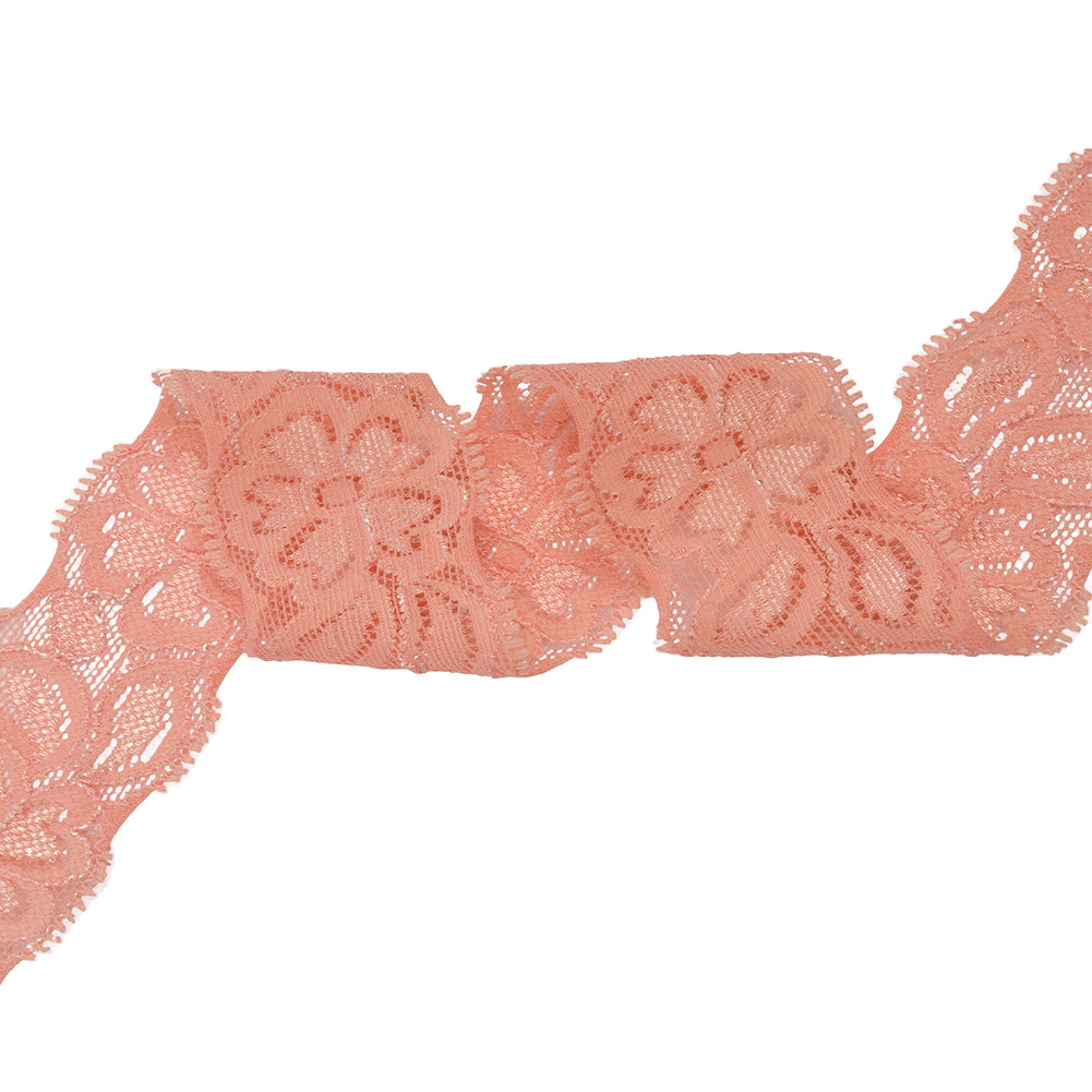 Famous NYC Designer Salmon Floral Stretch Re-Embroidered Lace Trim - 1.5" Famous NYC Designer Salmon Floral Stretch Re-Embroidered Lace Trim - 1.5"