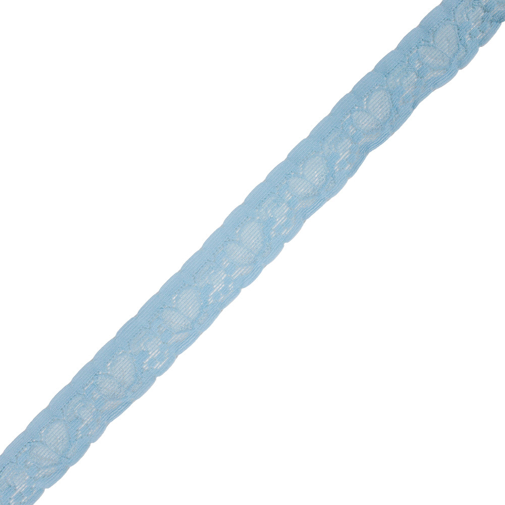 Famous NYC Designer Baby Blue Little Leaves Stretch Lace Trim with Scallops - 1" Famous NYC Designer Baby Blue Little Leaves Stretch Lace Trim with Scallops - 1"