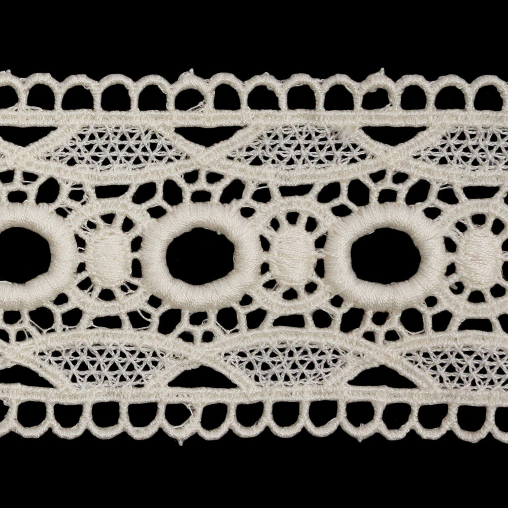 Famous NYC Designer White Circles and Scallops Cotton Venise Lace Trim - 2" Detail Famous NYC Designer White Circles and Scallops Cotton Venise Lace Trim - 2" Detail