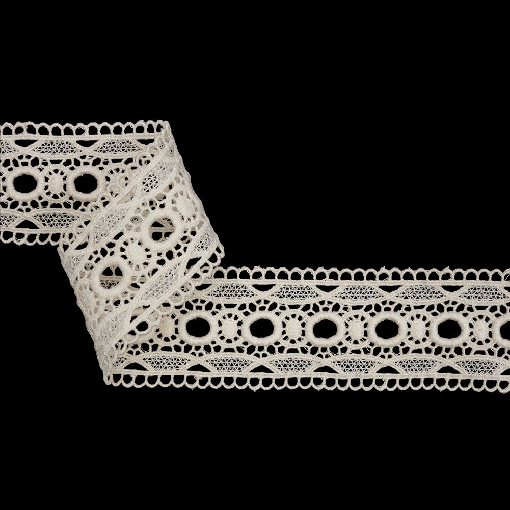 Famous NYC Designer White Circles and Scallops Cotton Venise Lace Trim - 2" Famous NYC Designer White Circles and Scallops Cotton Venise Lace Trim - 2"