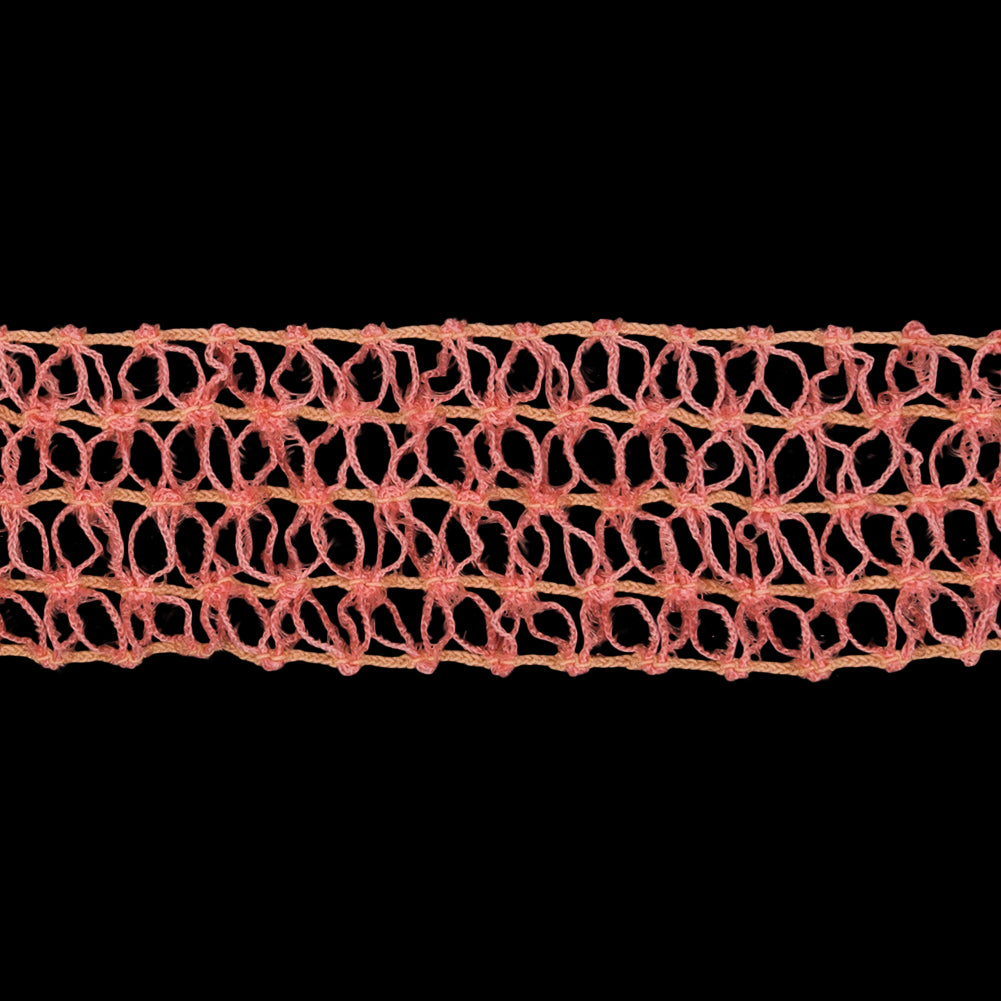 Famous NYC Designer Pink Rows of Petals Stretch Lace Trim - 1.125" Detail Famous NYC Designer Pink Rows of Petals Stretch Lace Trim - 1.125" Detail