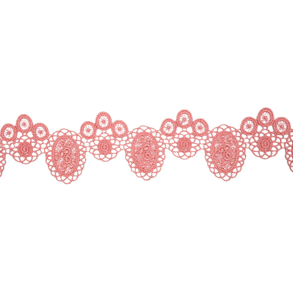 Salmon Pink Geometric Flowers and Medallions Venise Lace Trim - 2" Salmon Pink Geometric Flowers and Medallions Venise Lace Trim - 2"