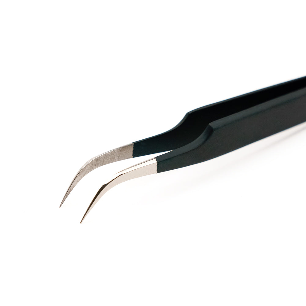 Mood Matte Black Curved Nose Tweezers - 4.75" - Folded Mood Matte Black Curved Nose Tweezers - 4.75" - Folded