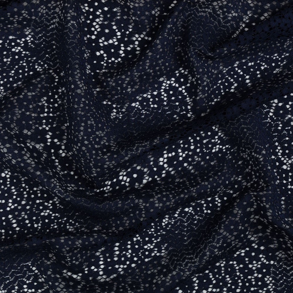 Trina Turk Navy Blue Floral Lace with Finished Scalloped Edges Trina Turk Navy Blue Floral Lace with Finished Scalloped Edges