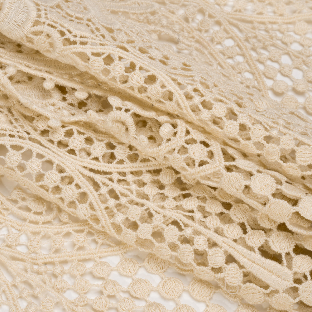 Beige Dots and Fancy Borders Scalloped Cotton Venise Lace Trim - 18" Folded Beige Dots and Fancy Borders Scalloped Cotton Venise Lace Trim - 18" Folded