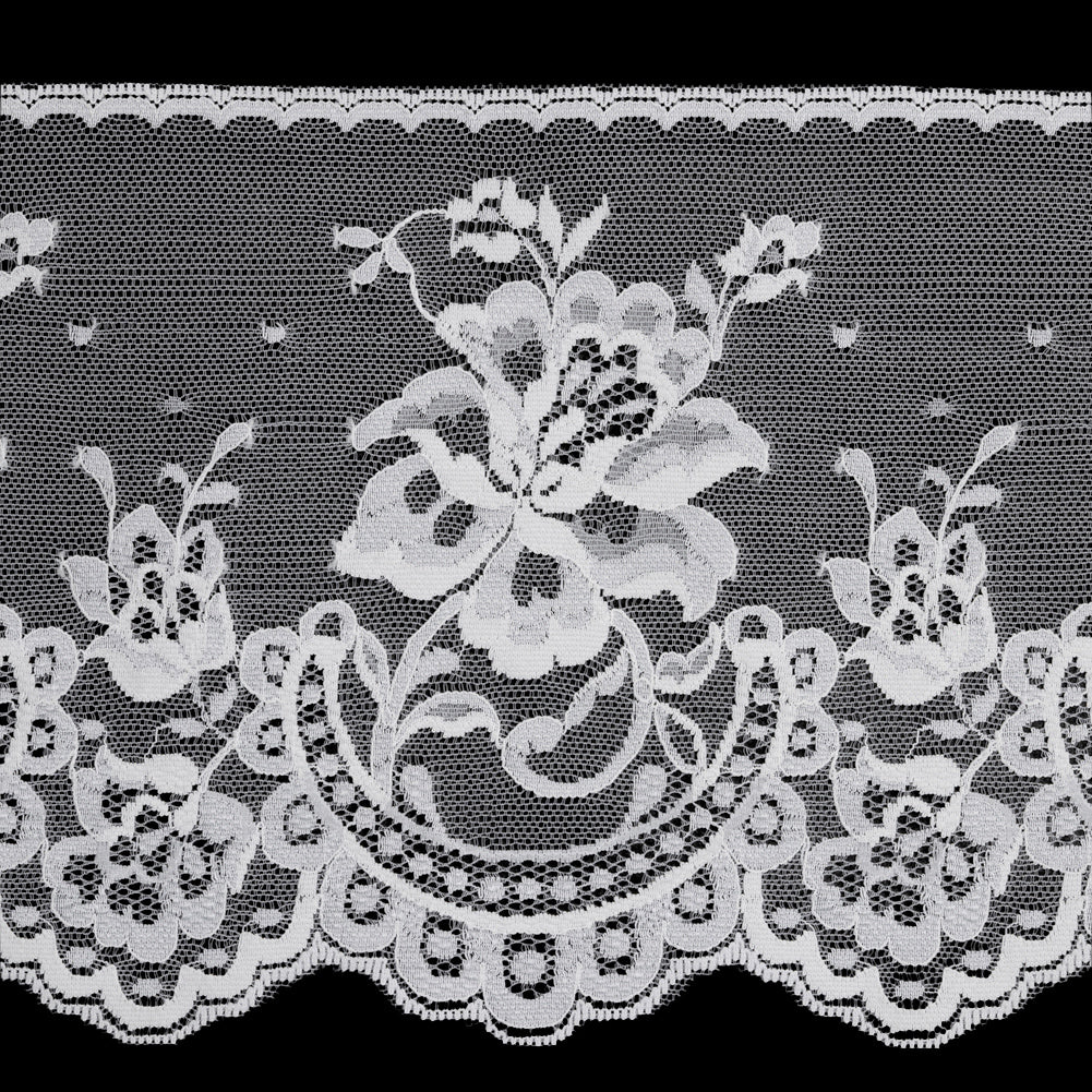 White Scalloped Edge Floral Lace Trim - 7" Detail White Scalloped Edge Floral Lace Trim - 7" Detail