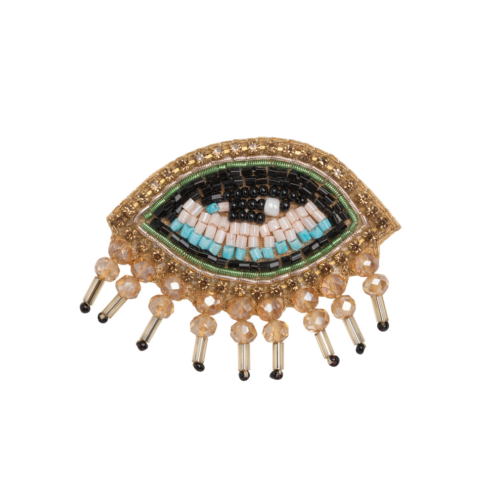 Gold, Green and Aqua Glam Eye with Lashes Glass Beaded Applique - 1.5" x 1.875" Gold, Green and Aqua Glam Eye with Lashes Glass Beaded Applique - 1.5" x 1.875"