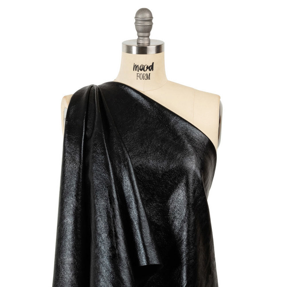 Textured Faux Leather - Metallic Black - Ileana Collection - Drape Textured Faux Leather - Metallic Black - Ileana Collection - Drape