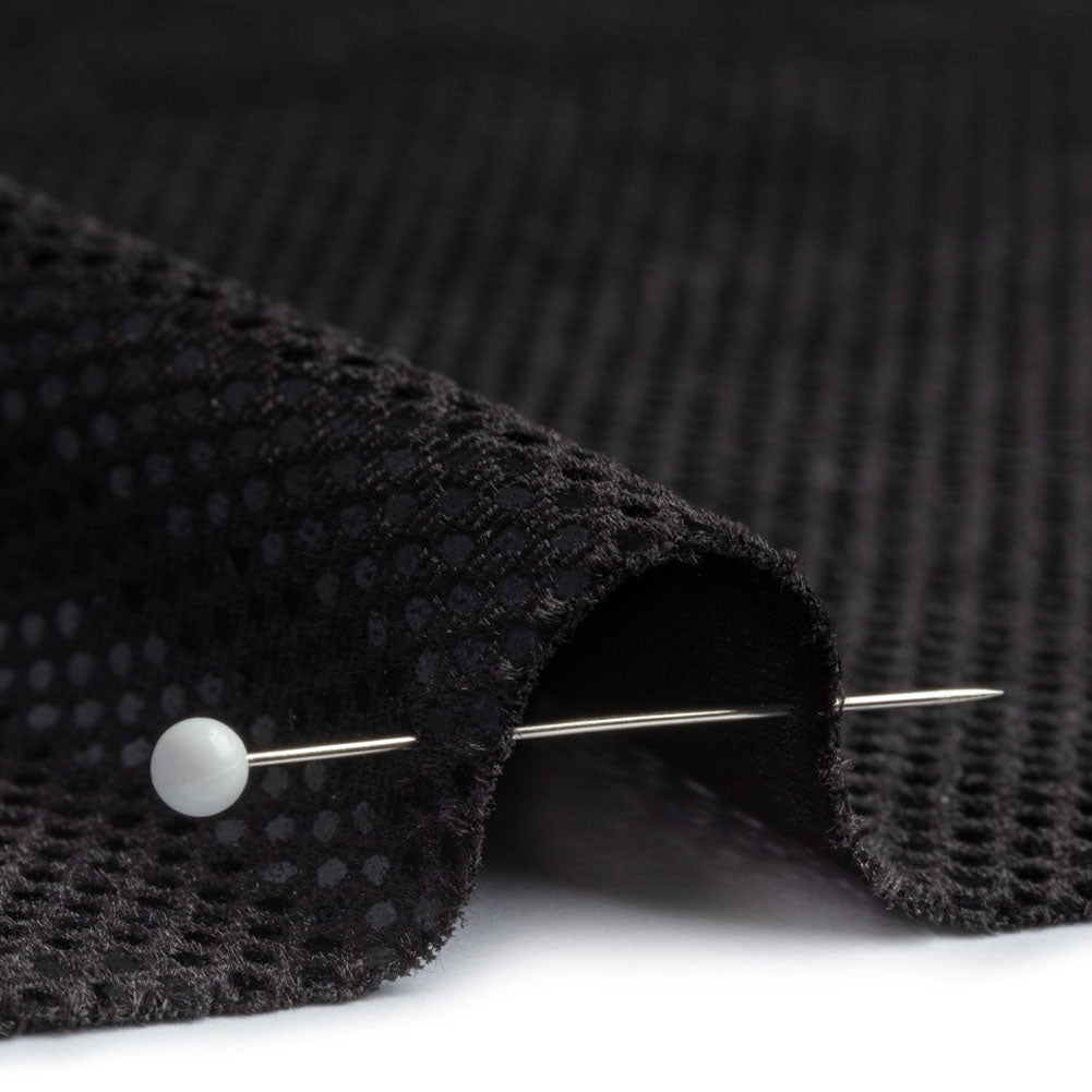 Stretch Polyester Velour with Crystal Foiled Polka Dots - Black - Detail Stretch Polyester Velour with Crystal Foiled Polka Dots - Black - Detail