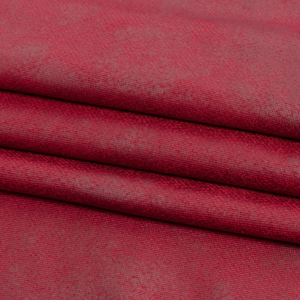 Faux Leather Foil Stretch Polyester Knit - Red Cloud Textured - Vanessa Collection - Folded Faux Leather Foil Stretch Polyester Knit - Red Cloud Textured - Vanessa Collection - Folded