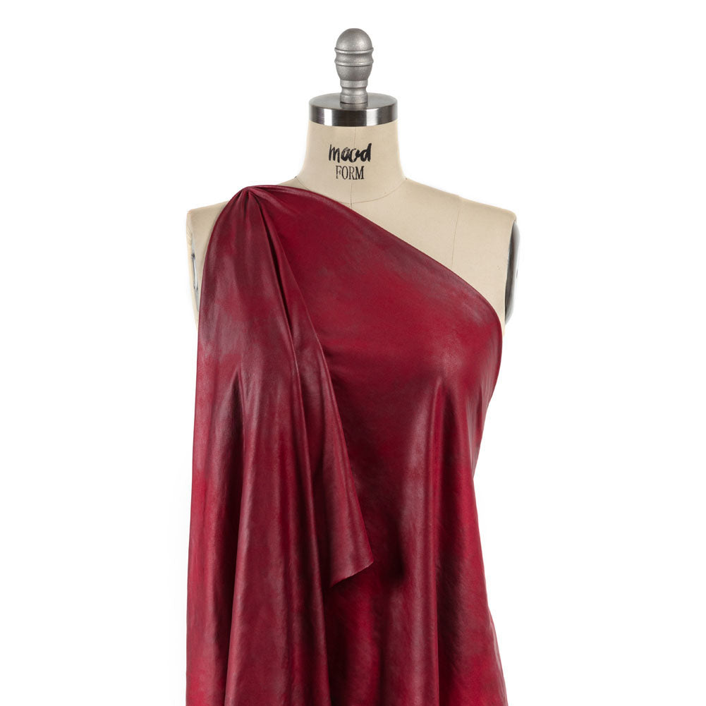 Faux Leather Foil Stretch Polyester Knit - Red Cloud Textured - Vanessa Collection - Drape Faux Leather Foil Stretch Polyester Knit - Red Cloud Textured - Vanessa Collection - Drape