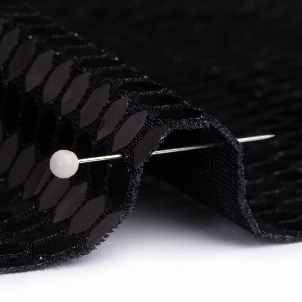 Black and Black Hexagons Foiled Stretch Nylon Knit - Detail Black and Black Hexagons Foiled Stretch Nylon Knit - Detail