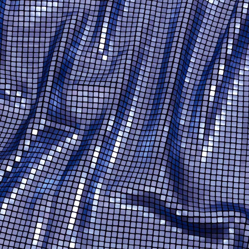 Squares Foiled Stretch Polyester Knit - Blue and Metallic Black - Heidi Collection Squares Foiled Stretch Polyester Knit - Blue and Metallic Black - Heidi Collection