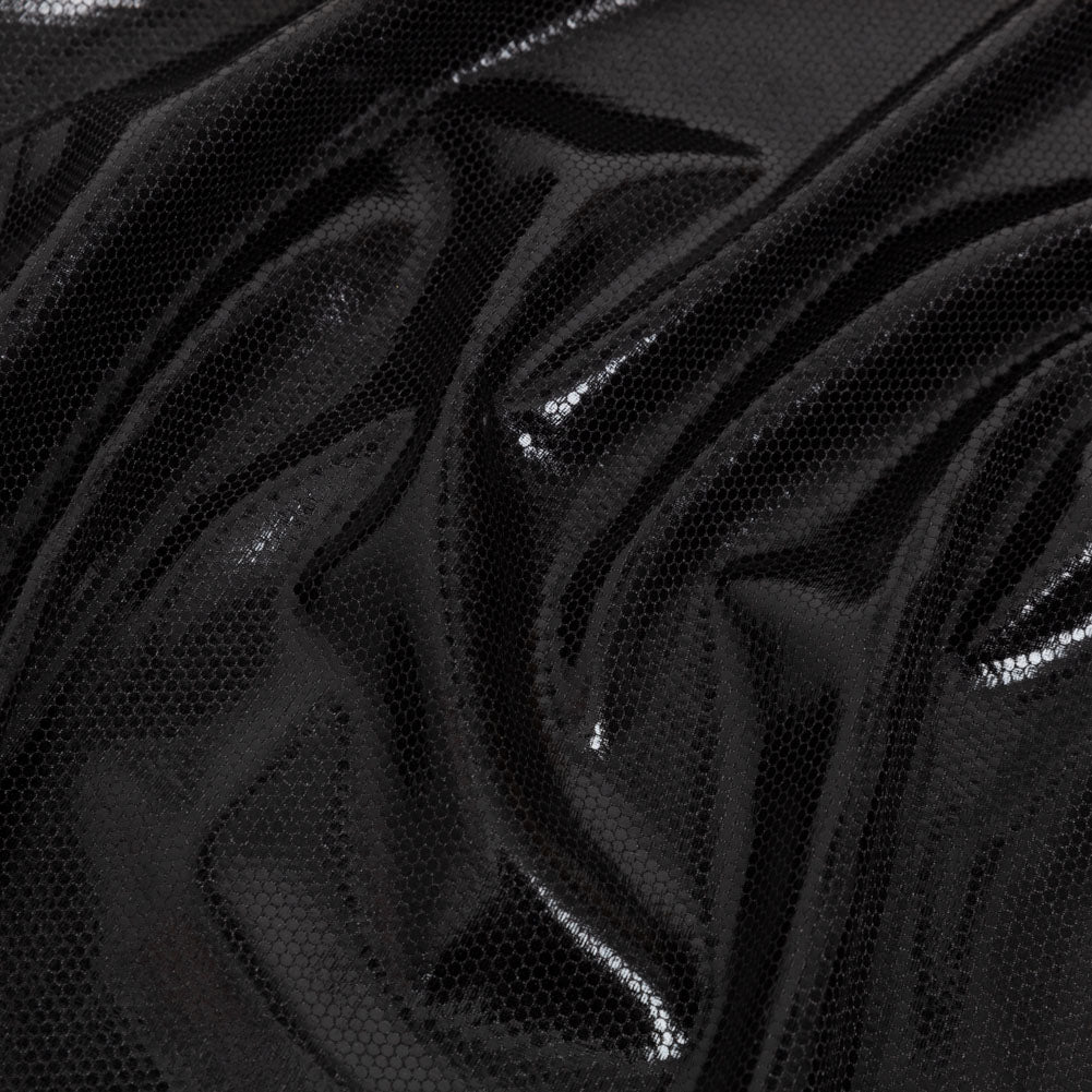 Black Dense Polka Dots Foiled Stretch Polyester Knit Black Dense Polka Dots Foiled Stretch Polyester Knit