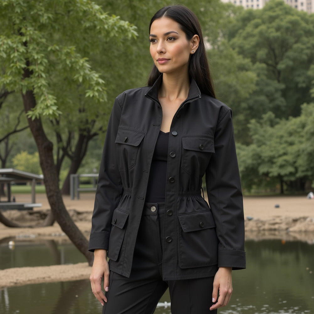 Carbon Brushed Stretch Khaki Twill - Black - Averill Collection - Editorial Carbon Brushed Stretch Khaki Twill - Black - Averill Collection - Editorial