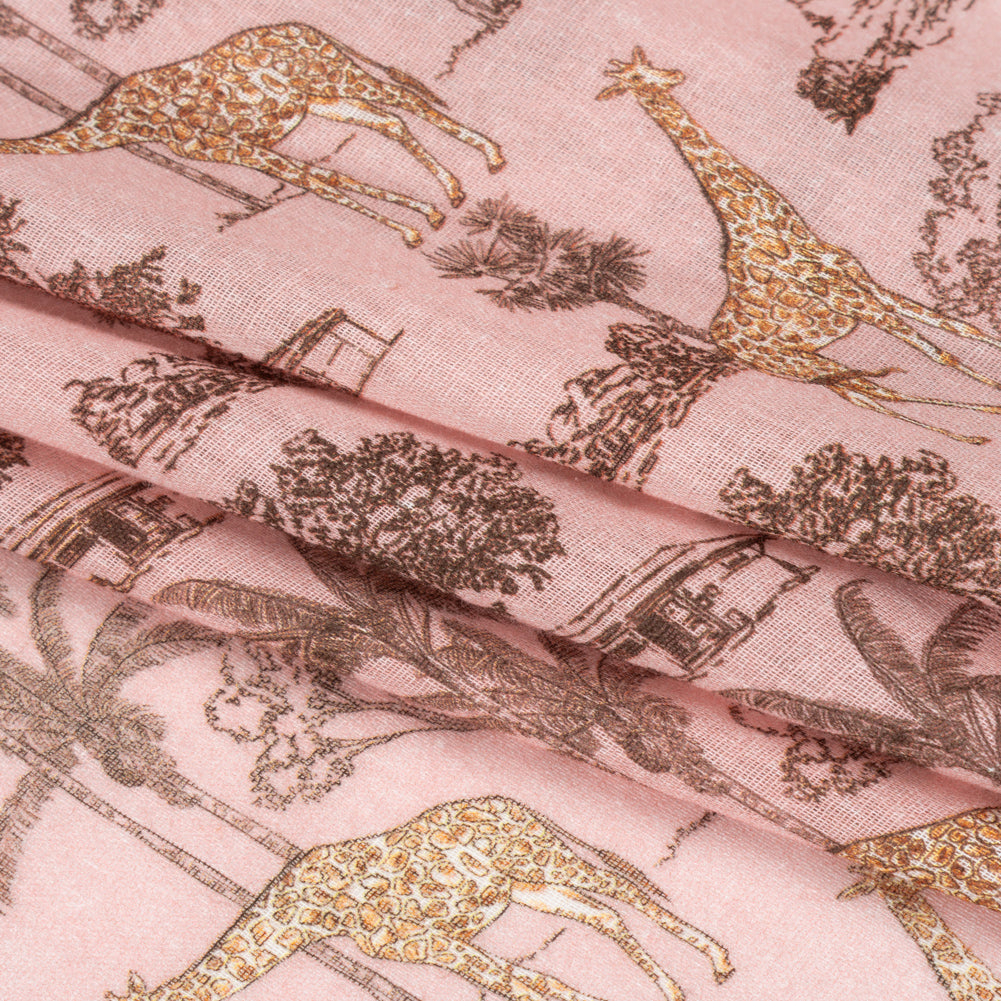 Cotton Gauze - Pink Giraffes and Palm Trees - Mood Exclusive Nairobi Neighbors Print Folded Cotton Gauze - Pink Giraffes and Palm Trees - Mood Exclusive Nairobi Neighbors Print Folded