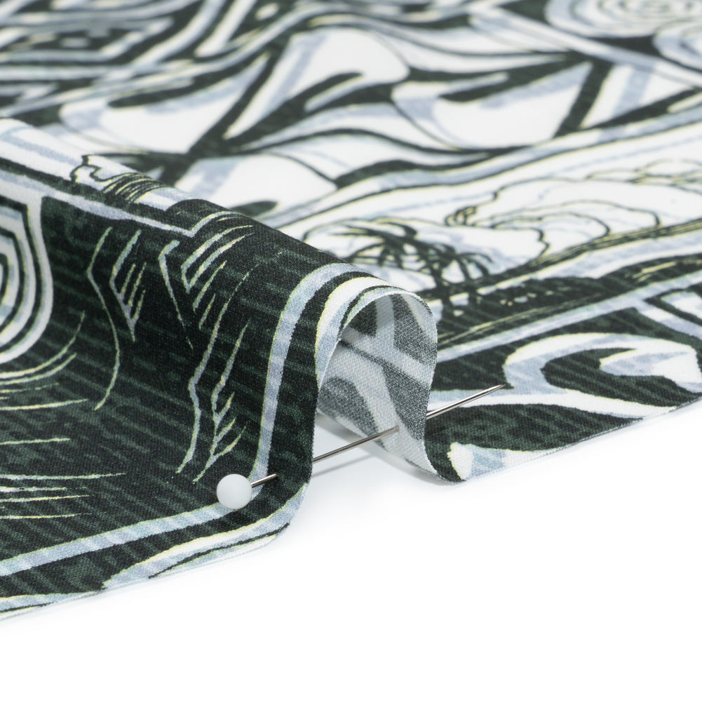 Viscose Woven Print - Black, White and Pale Blue Leaf and Geometric Patchwork - Mood Exclusive Mahiole of Maui Folded Viscose Woven Print - Black, White and Pale Blue Leaf and Geometric Patchwork - Mood Exclusive Mahiole of Maui Folded