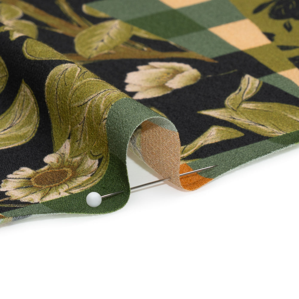 Sustainable Viscose Crepe Panel - Green and Brown Checks and Floral Patchwork - Mood Exclusive Earth's Gifts Folded Sustainable Viscose Crepe Panel - Green and Brown Checks and Floral Patchwork - Mood Exclusive Earth's Gifts Folded