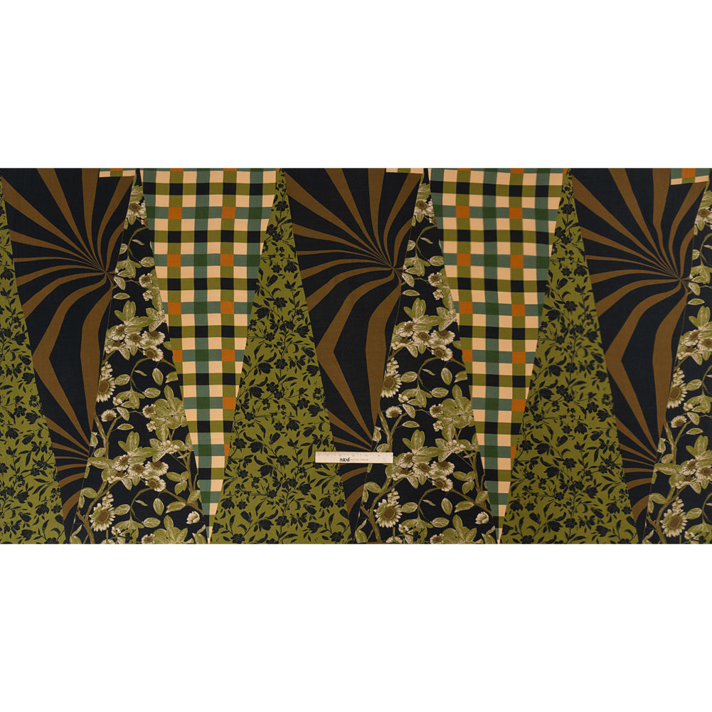 Sustainable Viscose Crepe Panel - Green and Brown Checks and Floral Patchwork - Mood Exclusive Earth's Gifts Drape Sustainable Viscose Crepe Panel - Green and Brown Checks and Floral Patchwork - Mood Exclusive Earth's Gifts Drape