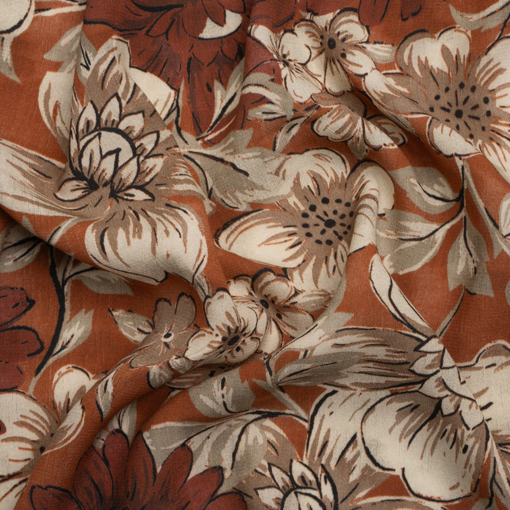 Sustainable Viscose Crepe Print - Rust Orange and White Floral - Mood Exclusive Crowded Fields Sustainable Viscose Crepe Print - Rust Orange and White Floral - Mood Exclusive Crowded Fields