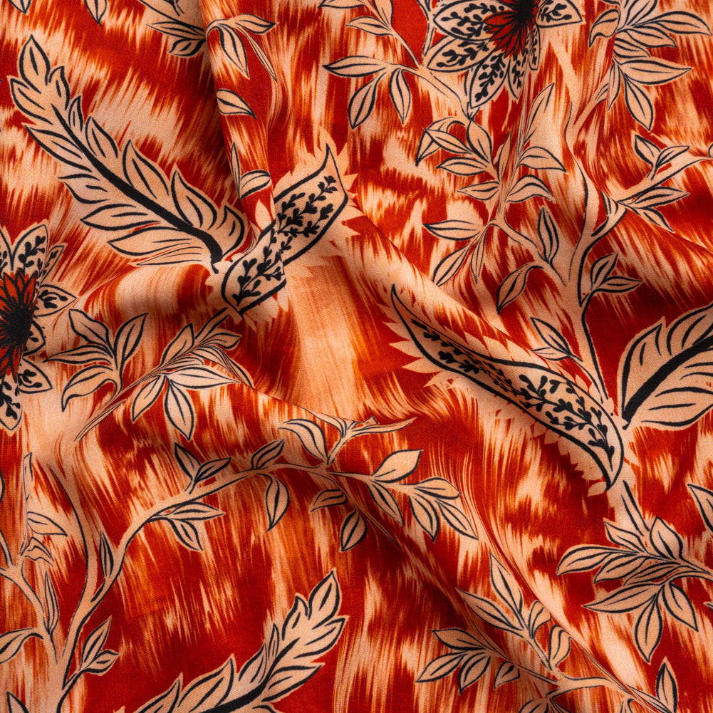 Stretch Polyester Woven Print - Red Florals on Abstract Ikat - Mood Exclusive Rambling Brambles Stretch Polyester Woven Print - Red Florals on Abstract Ikat - Mood Exclusive Rambling Brambles
