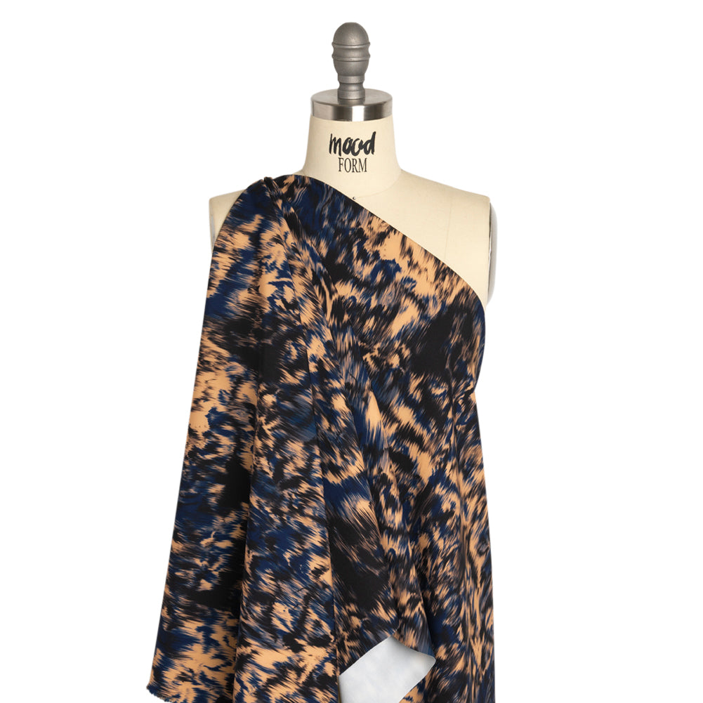 Stretch Polyester Woven Print - Blue and Beige Abstract Ikat - Mood Exclusive Shifting Sands Drape Stretch Polyester Woven Print - Blue and Beige Abstract Ikat - Mood Exclusive Shifting Sands Drape