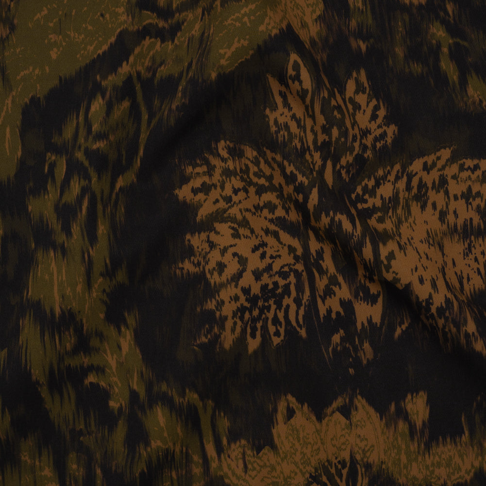 Stretch Polyester Woven Print - Black, Green and Brown Abstract Ikat - Mood Exclusive Brown Sugar Morning Stretch Polyester Woven Print - Black, Green and Brown Abstract Ikat - Mood Exclusive Brown Sugar Morning