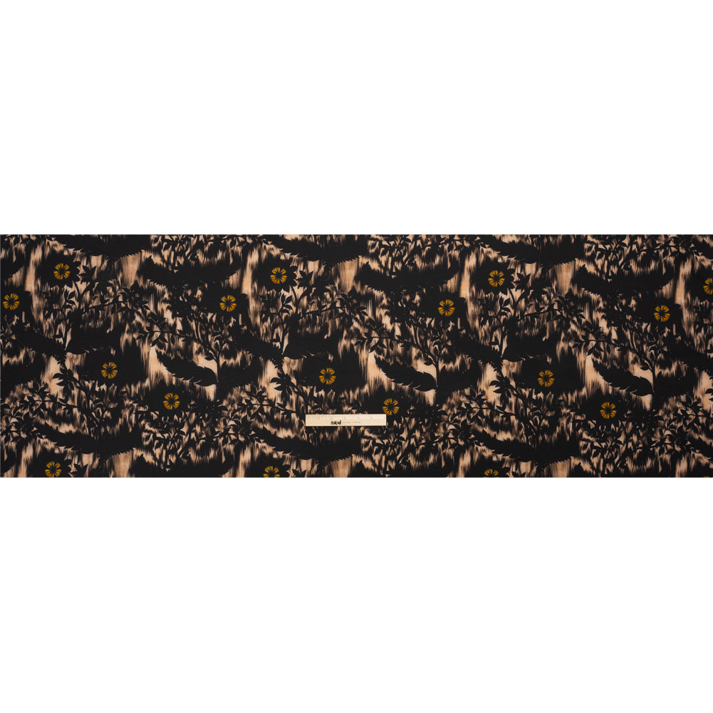 Stretch Polyester Woven Print - Black Florals on Abstract Ikat - Mood Exclusive Rambling Brambles Full Stretch Polyester Woven Print - Black Florals on Abstract Ikat - Mood Exclusive Rambling Brambles Full