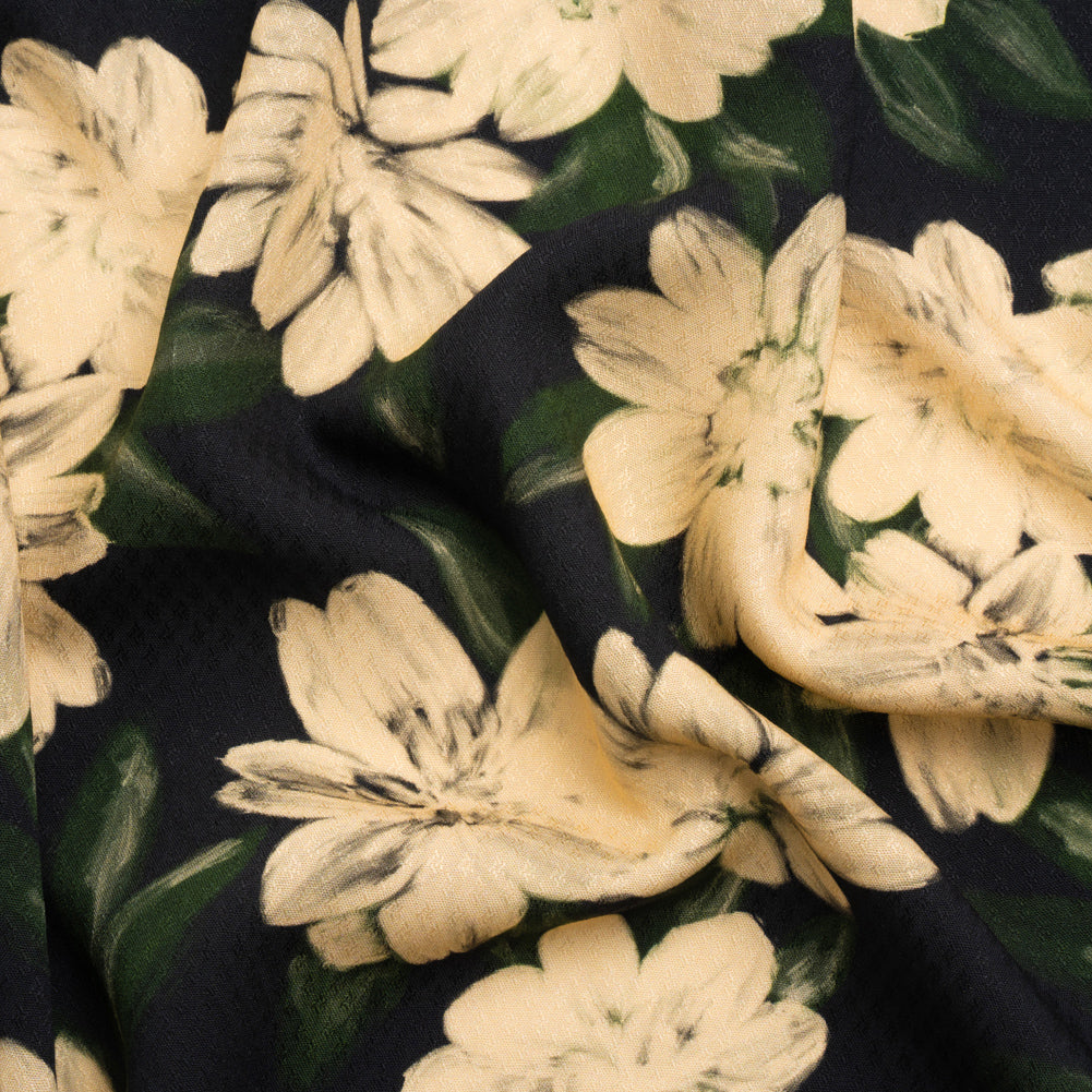 Sustainable Viscose Floral Jacquard Print - Beige and Black Floral - Mood Exclusive Midnight at Giverny Sustainable Viscose Floral Jacquard Print - Beige and Black Floral - Mood Exclusive Midnight at Giverny
