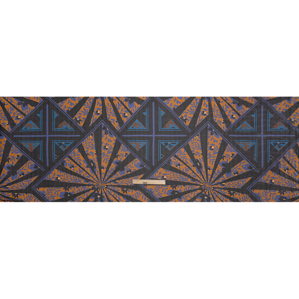 Polyester Chiffon Print with Metallic Pinstripes - Orange, Blue and Black Floral and Geometric - Mood Exclusive Through the Pane Full Polyester Chiffon Print with Metallic Pinstripes - Orange, Blue and Black Floral and Geometric - Mood Exclusive Through the Pane Full