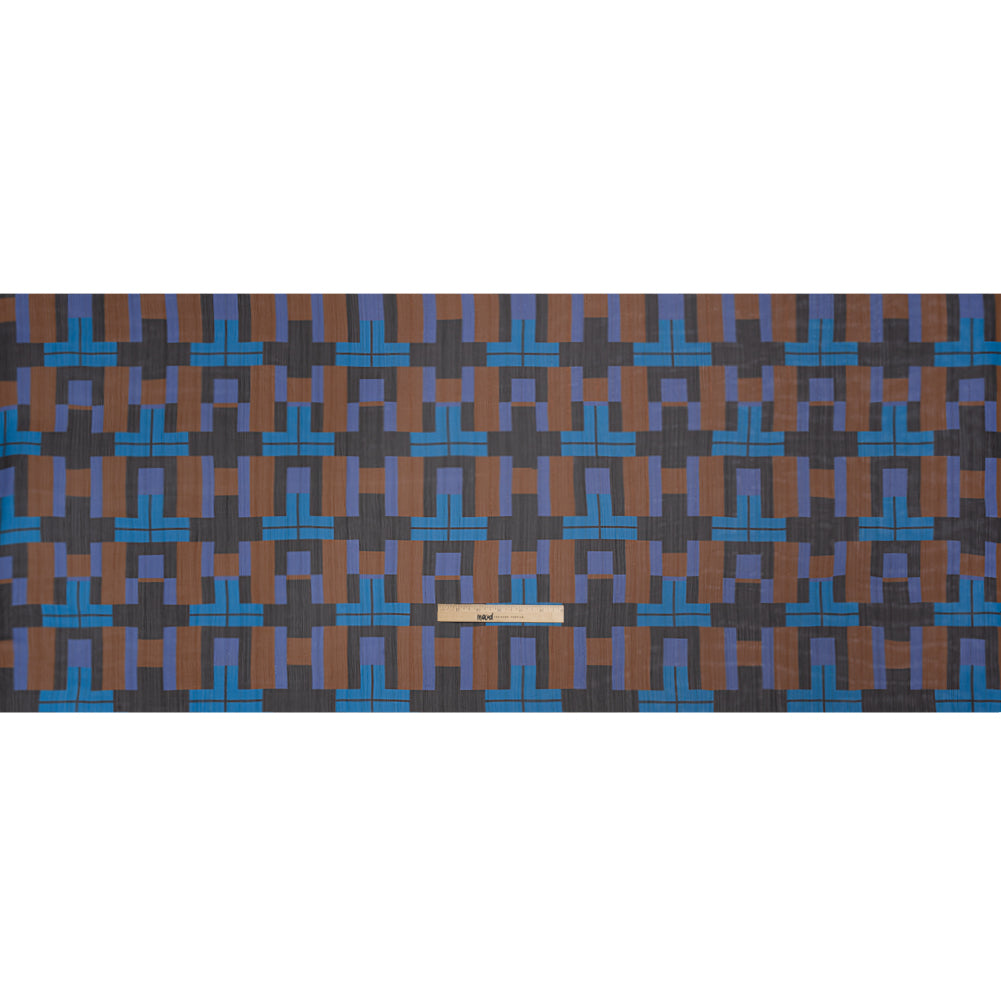 Polyester Chiffon Print with Metallic Pinstripes - Blue, Purple and Brown Geometric - Mood Exclusive Geometric Jigsaw Full Polyester Chiffon Print with Metallic Pinstripes - Blue, Purple and Brown Geometric - Mood Exclusive Geometric Jigsaw Full