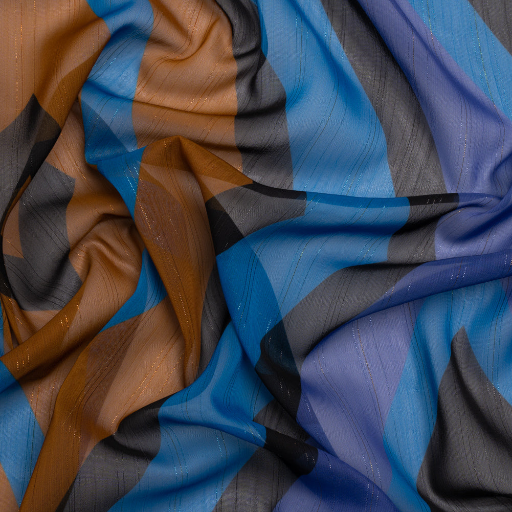 Polyester Chiffon Print with Metallic Pinstripes - Purple, Brown and Blue Diamonds - Mood Exclusive Purely Prismatic Polyester Chiffon Print with Metallic Pinstripes - Purple, Brown and Blue Diamonds - Mood Exclusive Purely Prismatic