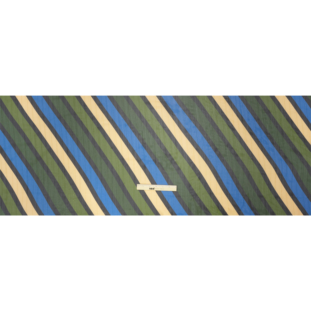 Polyester Chiffon Print with Metallic Pinstripes - Blue and Green Diagonal Stripes - Mood Exclusive Seemingly Slanted Full Polyester Chiffon Print with Metallic Pinstripes - Blue and Green Diagonal Stripes - Mood Exclusive Seemingly Slanted Full