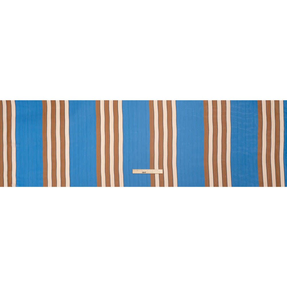 Polyester Chiffon Print with Metallic Pinstripes - Blue and Brown Stripes - Mood Exclusive Sandbridge Stripes Full Polyester Chiffon Print with Metallic Pinstripes - Blue and Brown Stripes - Mood Exclusive Sandbridge Stripes Full