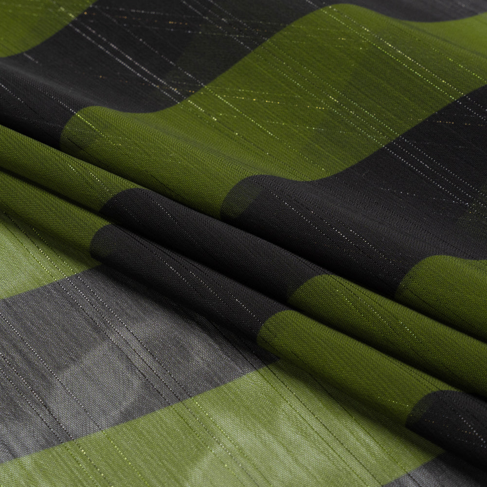 Polyester Chiffon Print with Metallic Pinstripes - Green and Black Wavy Stripes - Mood Exclusive Delray Daze Folded Polyester Chiffon Print with Metallic Pinstripes - Green and Black Wavy Stripes - Mood Exclusive Delray Daze Folded